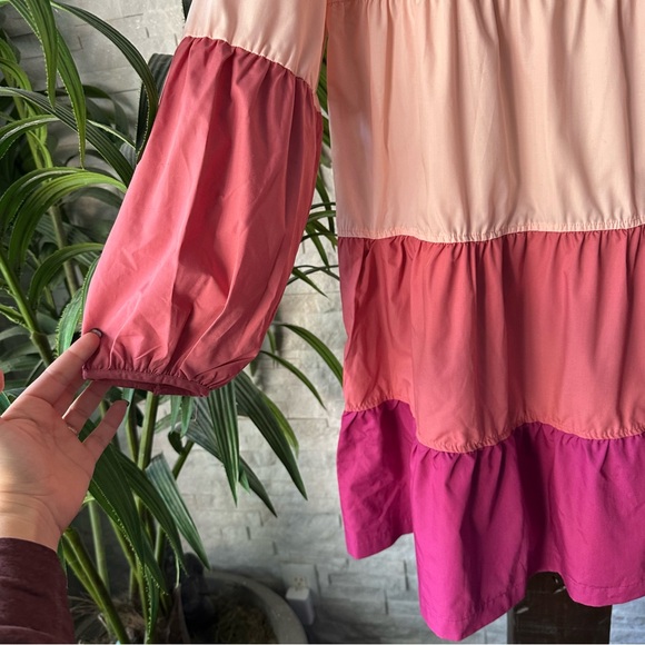 AARON & AMBER Tiered Cotton Colorblock Long Sleeve Dress New with Tags Size S - Picture 7 of 10